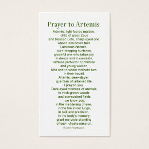 Tarjeta del rezo de Artemis