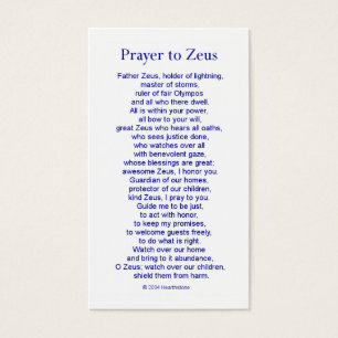 Tarjeta del rezo de Zeus