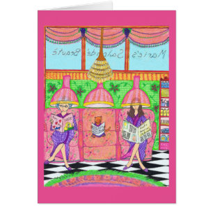 Tarjeta del salón de belleza con el gato, la madre