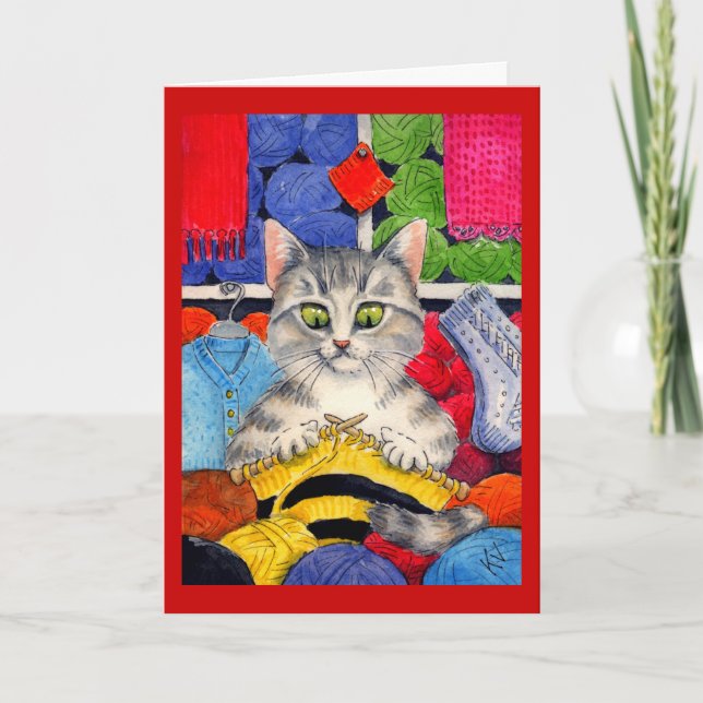 Tarjeta del saludo o de nota del gato que hace (Anverso)