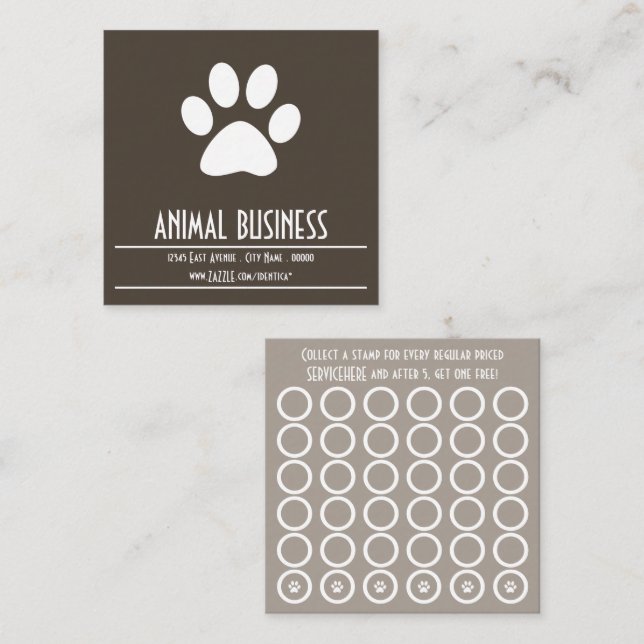 tarjeta del sello de la pata del mascota (Anverso / Reverso)