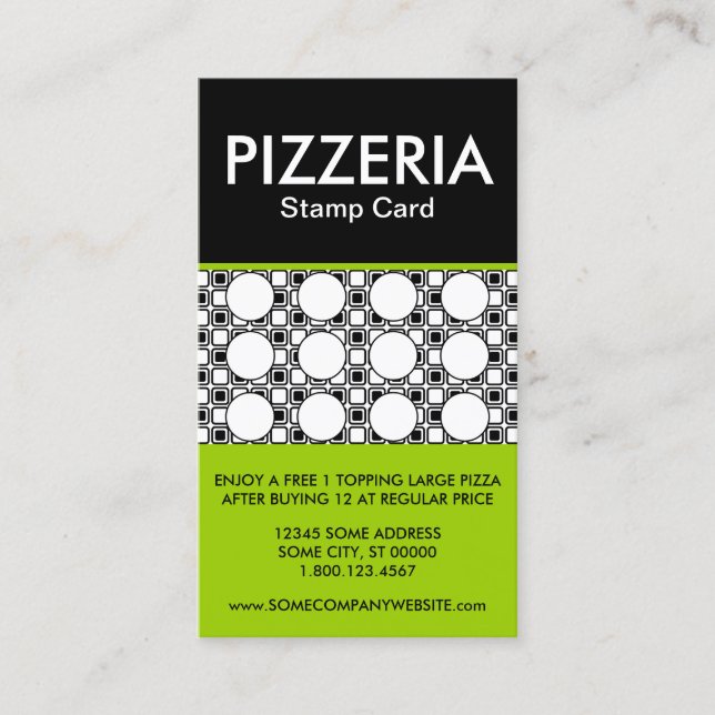 tarjeta del sello de la pizzería (Anverso)