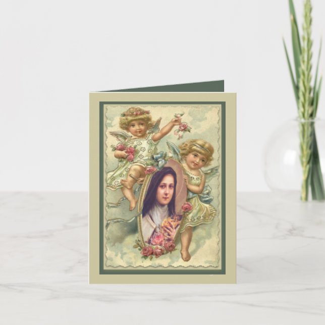 Tarjeta del St. Teresa del vintage con ángeles (Anverso)