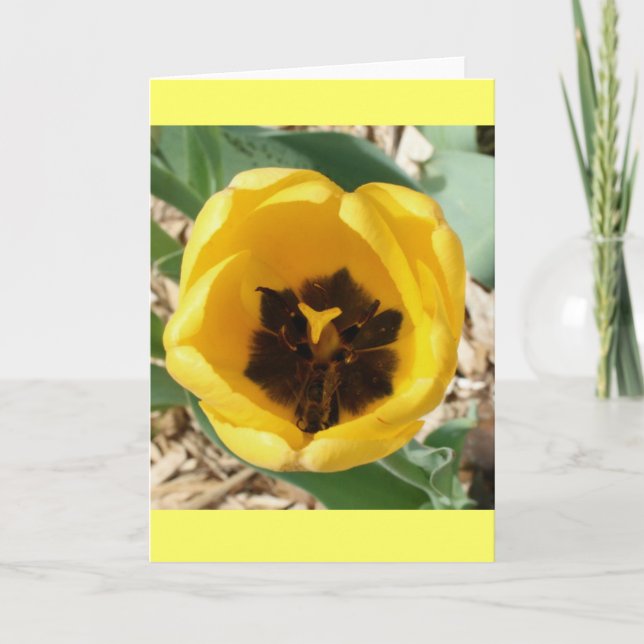 Tarjeta del tulipán de la abeja ocupada (Anverso)