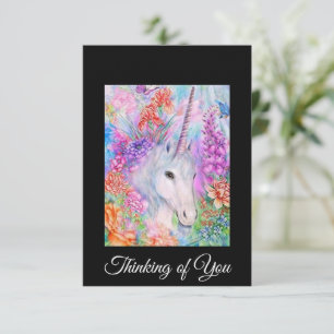 Tarjeta del unicornio que piensa en usted
