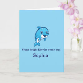 Tarjeta Delfín Azul Feliz y Lindo Dibujo Animado Criatura 