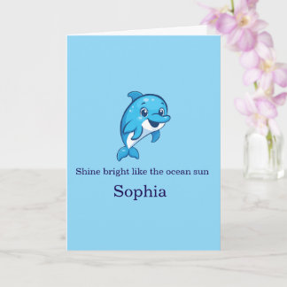 Tarjeta Delfín Azul Feliz y Lindo Dibujo Animado Criatura