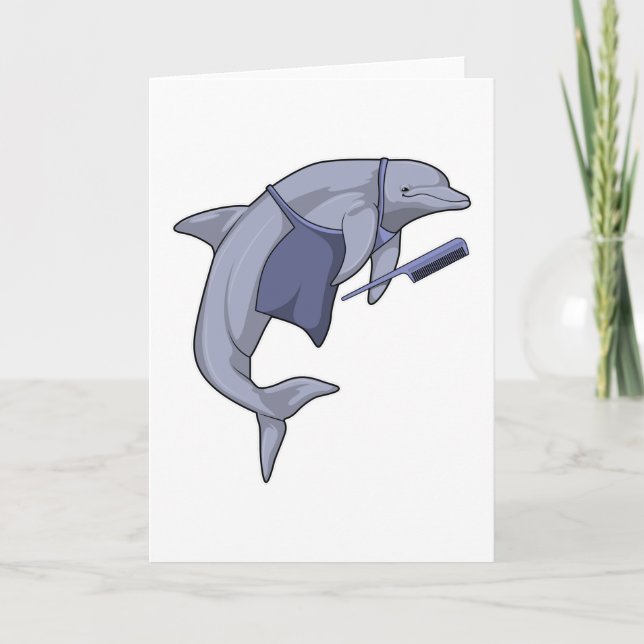 Tarjeta Delfín como peluquero con peine (Anverso)