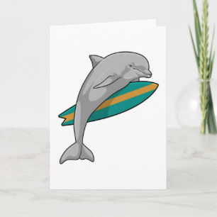 Tarjeta Delfín como surfista con Surfboard