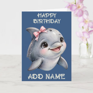 Tarjeta Delfín: Cumpleaños con lazo de pastel de animal be