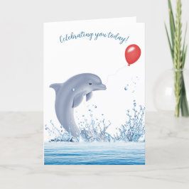 Tarjeta Delfín De Cumpleaños Con Globo En Agua
