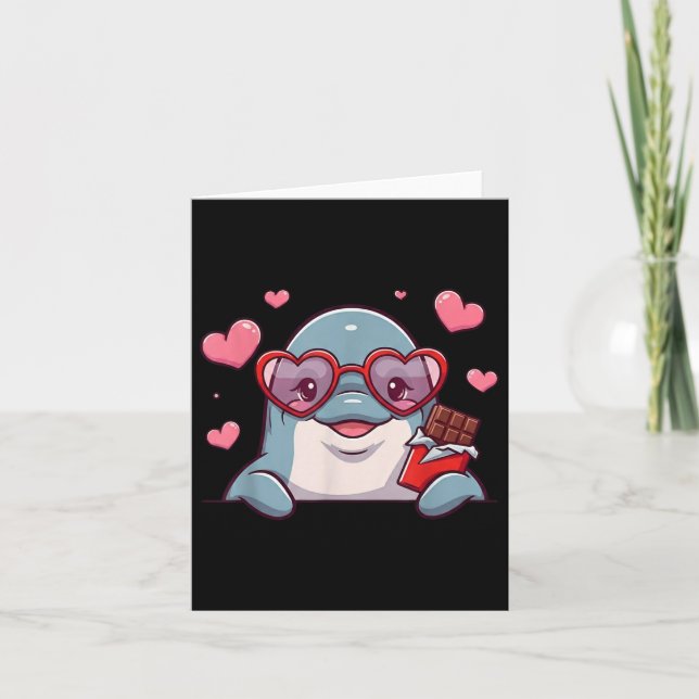 Tarjeta Delfín Divertido Corazón Chocolate San Valentín Mu (Anverso)