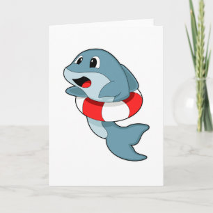 Tarjeta Delfín en Natación con anillo de natación