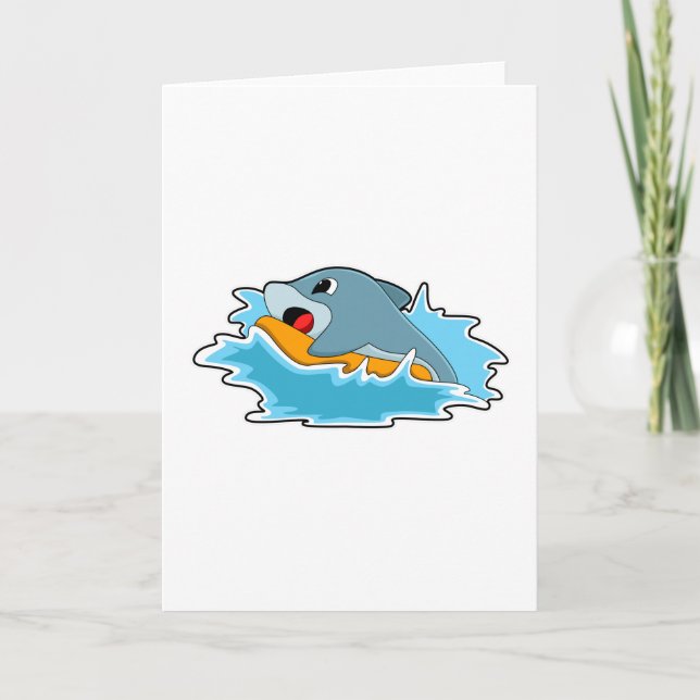 Tarjeta Delfín en surf con tabla de surf (Anverso)