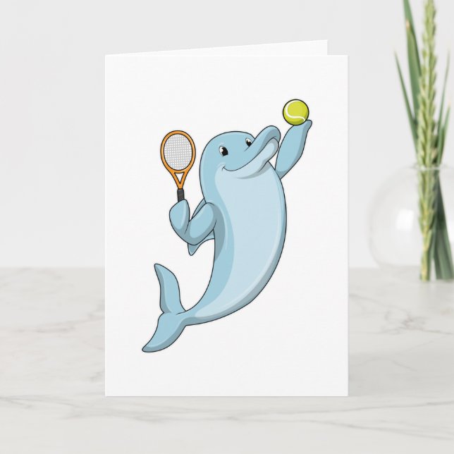Tarjeta Delfín en tenis con raqueta de tenis (Anverso)