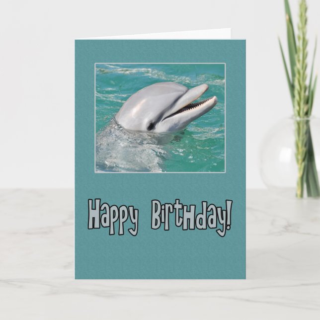 Tarjeta Delfín feliz cumpleaños nadando en el agua (Anverso)