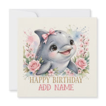 Delfín hembra: animalito con lazo y flores pastel