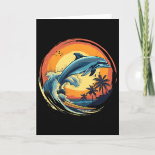 Tarjeta Delfín Surfando Atardecer Mar Océano Delfín Mar Oc