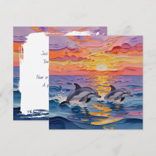 Tarjeta Delfines Impasto y olas del océano Pensando en t