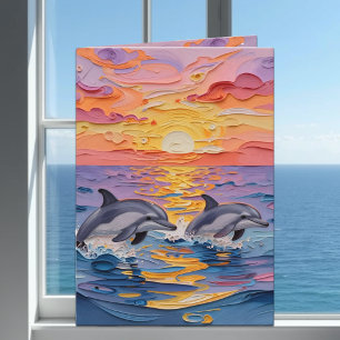 Tarjeta Delfines Impasto y olas del océano   Pensando en t