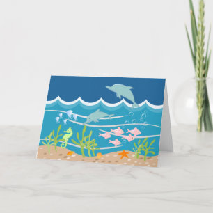 Tarjeta Delfines nadando bajo el mar