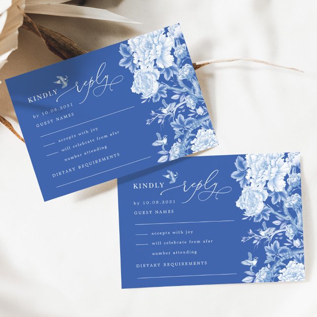 Tarjeta Delft Blue Chinoiserie Flor Boda Jardín RSVP (Subido por el creador)