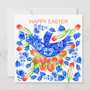 Tarjeta Delft Bluebird y Tulips