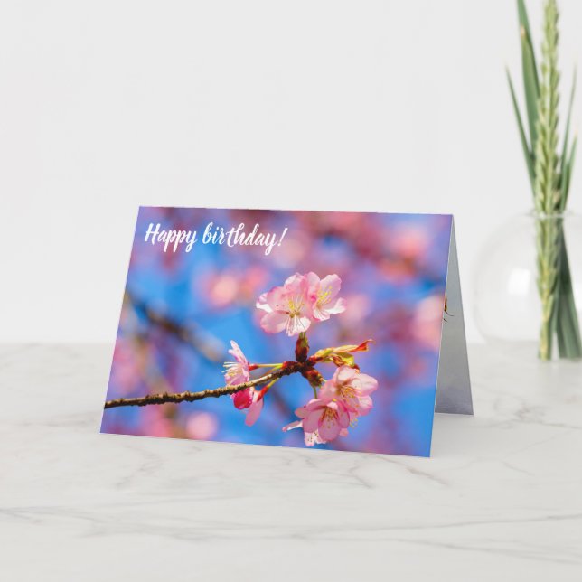 Tarjeta Delicada Belleza de Sakura Contra el Cielo Azul (Anverso)