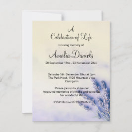 Tarjeta delicada de celebración de vida de lavanda