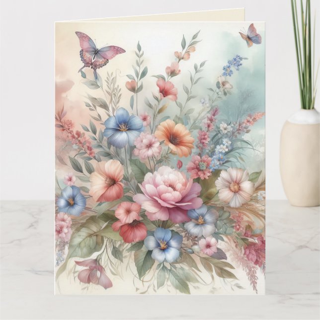 Tarjeta Delicadas florals y mariposas (Anverso)