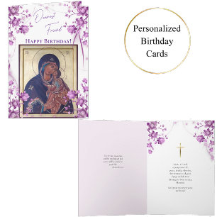 Tarjeta Delicadas flores moradas Theotokos Cumpleaños