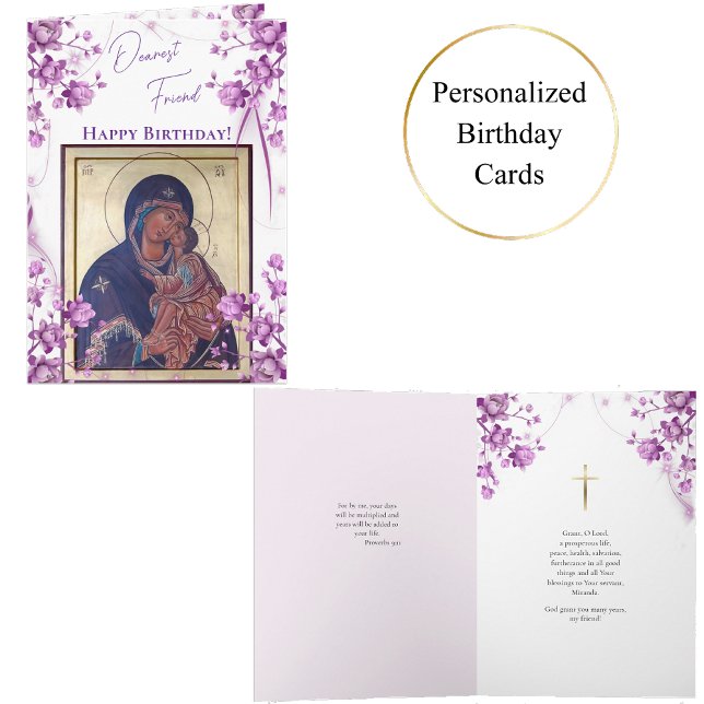 Tarjeta Delicadas flores moradas Theotokos Cumpleaños (Subido por el creador)