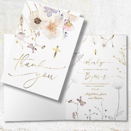 Tarjeta delicadas flores silvestres Baptism gracias por ve