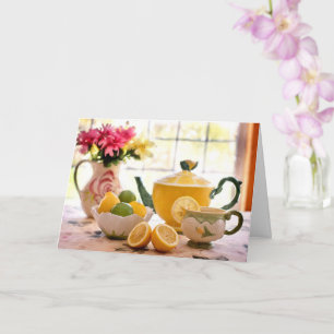 Tarjeta Deliciosa Fiesta De Té Flores Rosa Y Bebida De Lim