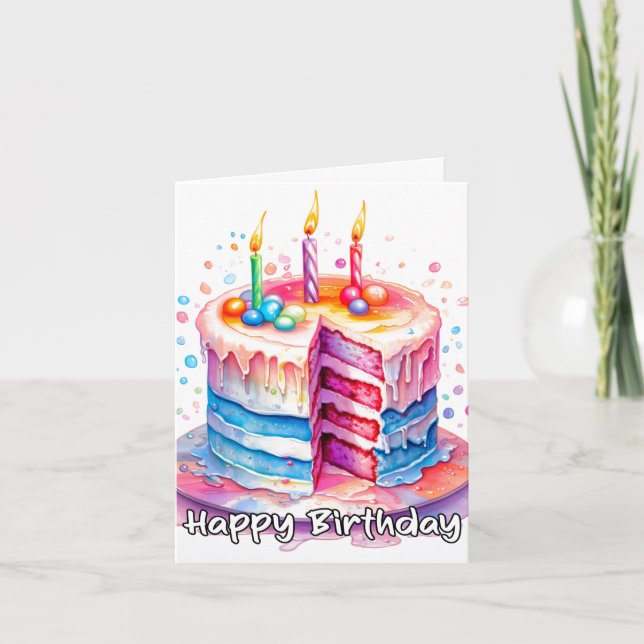 Tarjeta Delicioso pastel de cumpleaños feliz (Anverso)