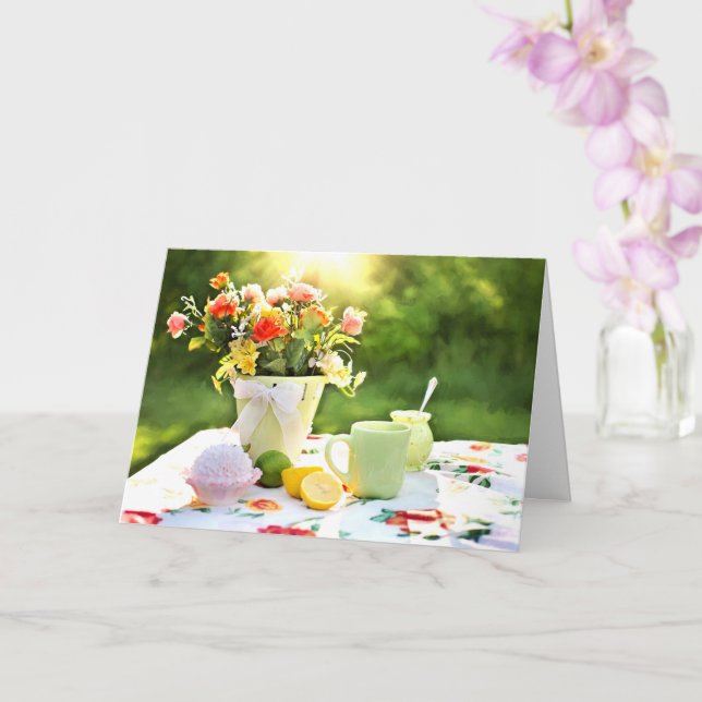 Tarjeta Delicioso Pastel De Fresas Y Té De Limón (Orquídea)