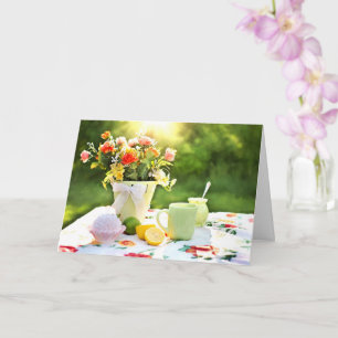 Tarjeta Delicioso Pastel De Fresas Y Té De Limón