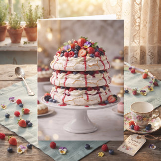 Tarjeta Delicioso pastel Pavlova dulce | Feliz cumpleaños