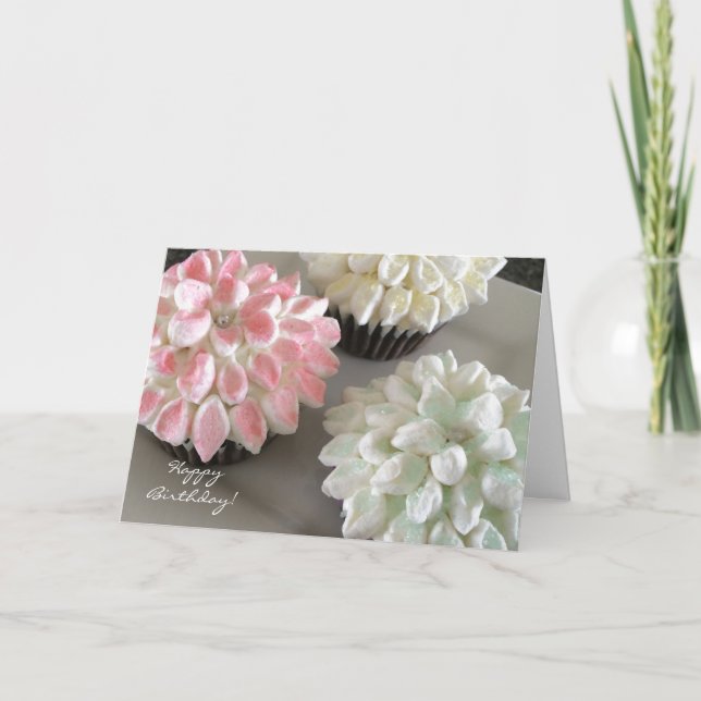 Tarjeta Deliciosos Cupcakes de Flores (Anverso)