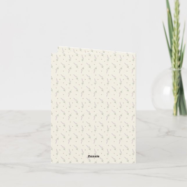 Tarjeta Delineado Botánico de Lavanda Delicada y Abeja (Reverso)