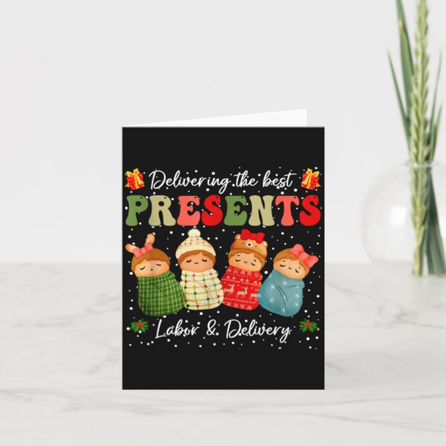 Tarjeta Delivering The Baby Labor Delivery Nurse Christmas (Anverso)