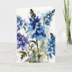 Tarjeta Delphinium - Flores acuarela