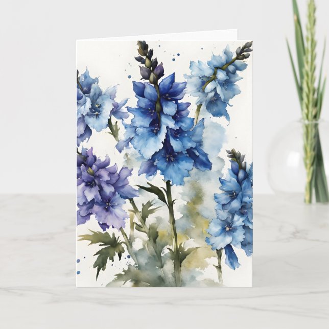 Tarjeta Delphinium - Watercolor flowers (Anverso)