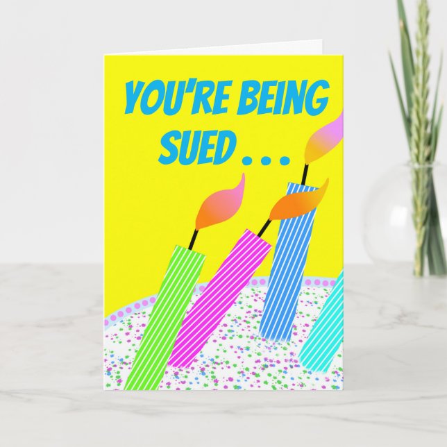 Tarjeta Demanda de cumpleaños divertida por difamación (Anverso)