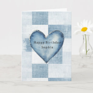 Tarjeta Denim blanco azul Jean Corazón nombre personalizad