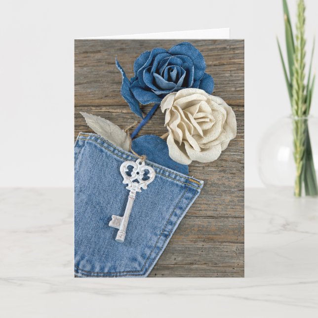 Tarjeta Denim Rosas en cumpleaños de bolsillo (Anverso)