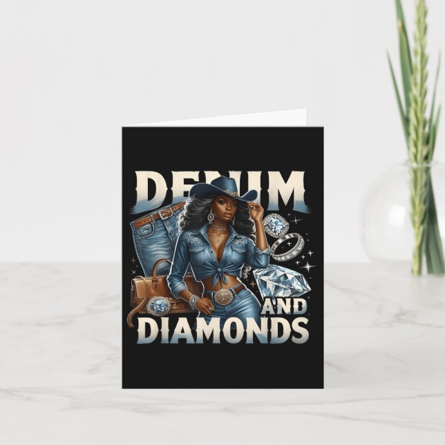 Tarjeta Denim Y Diamantes Melanin Africano Chicas Vaqueras (Anverso)