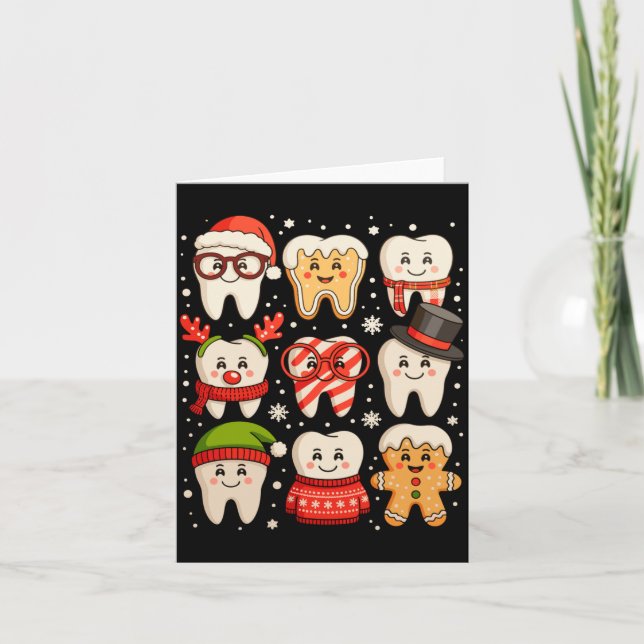 Tarjeta Dental Christmas Cute Teeth Dentist Santa Hat Xmas (Anverso)