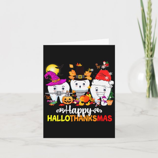 Tarjeta Dental Halloween Thanksgiving Christmas Happy Hall (Anverso)