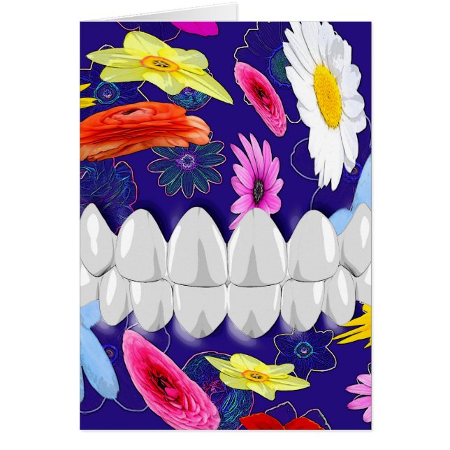 Tarjeta Dentista de Giro de Flor de Dientes Blanco (Frente)